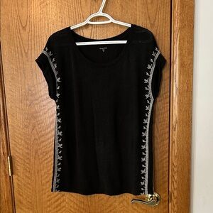 Garnet Hill Black Tee with White Embroidery